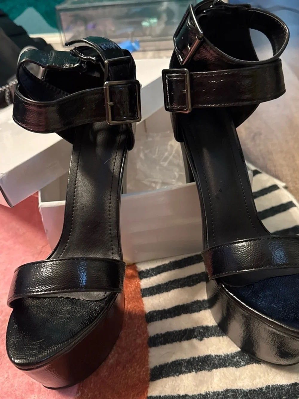 Black Platform Ankle-Strap Women's Heels